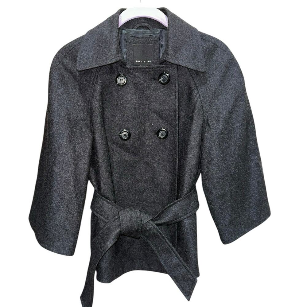 NWT‎ The Limited Wool Blend Peacoat Small Charcoal Gray Belted Cropped Coat